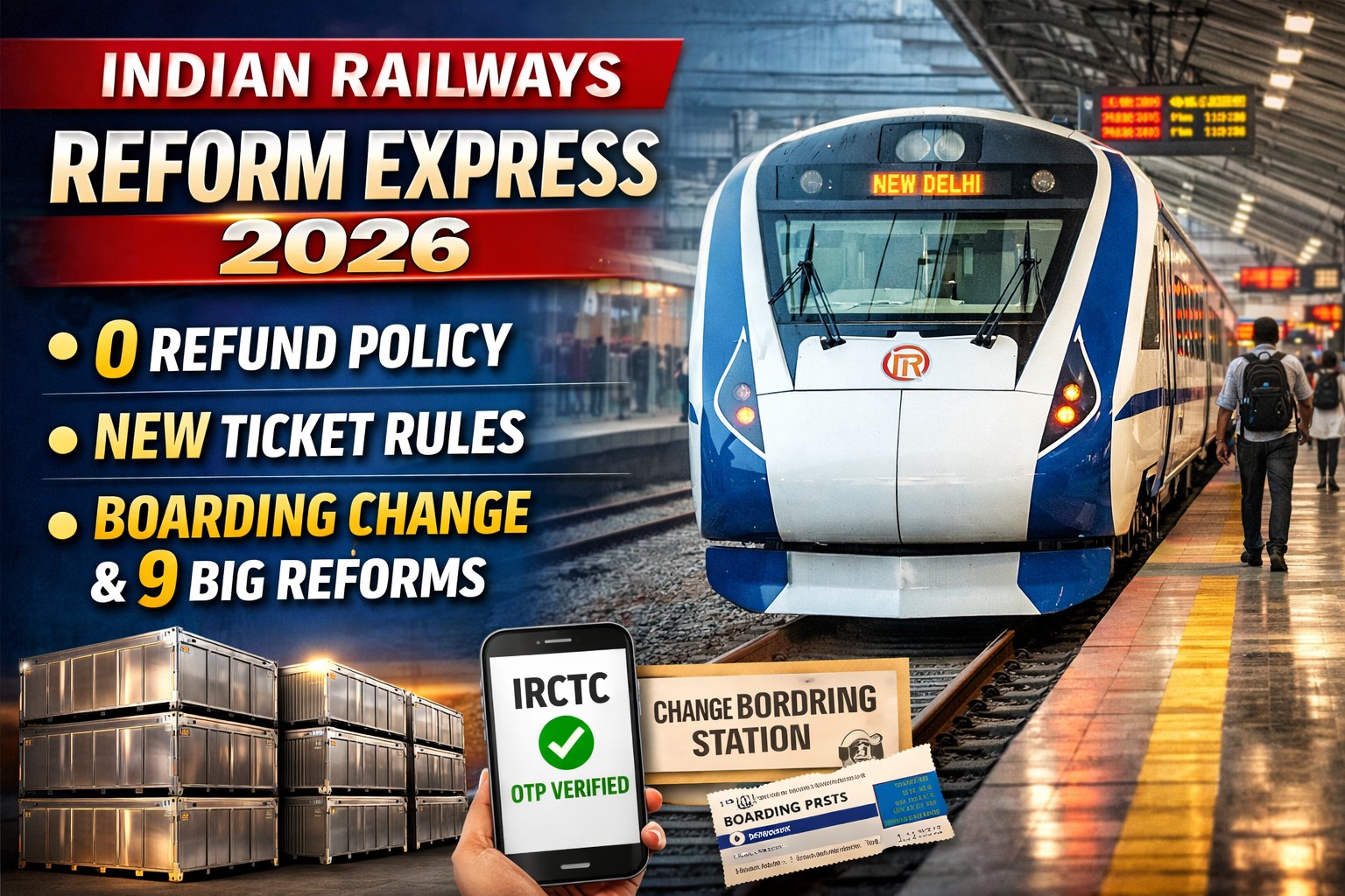 Indian Railways Reform Express 2026: New Ticket Rules, Zero Refund Policy, Boarding Change,  and 9 Major Changes